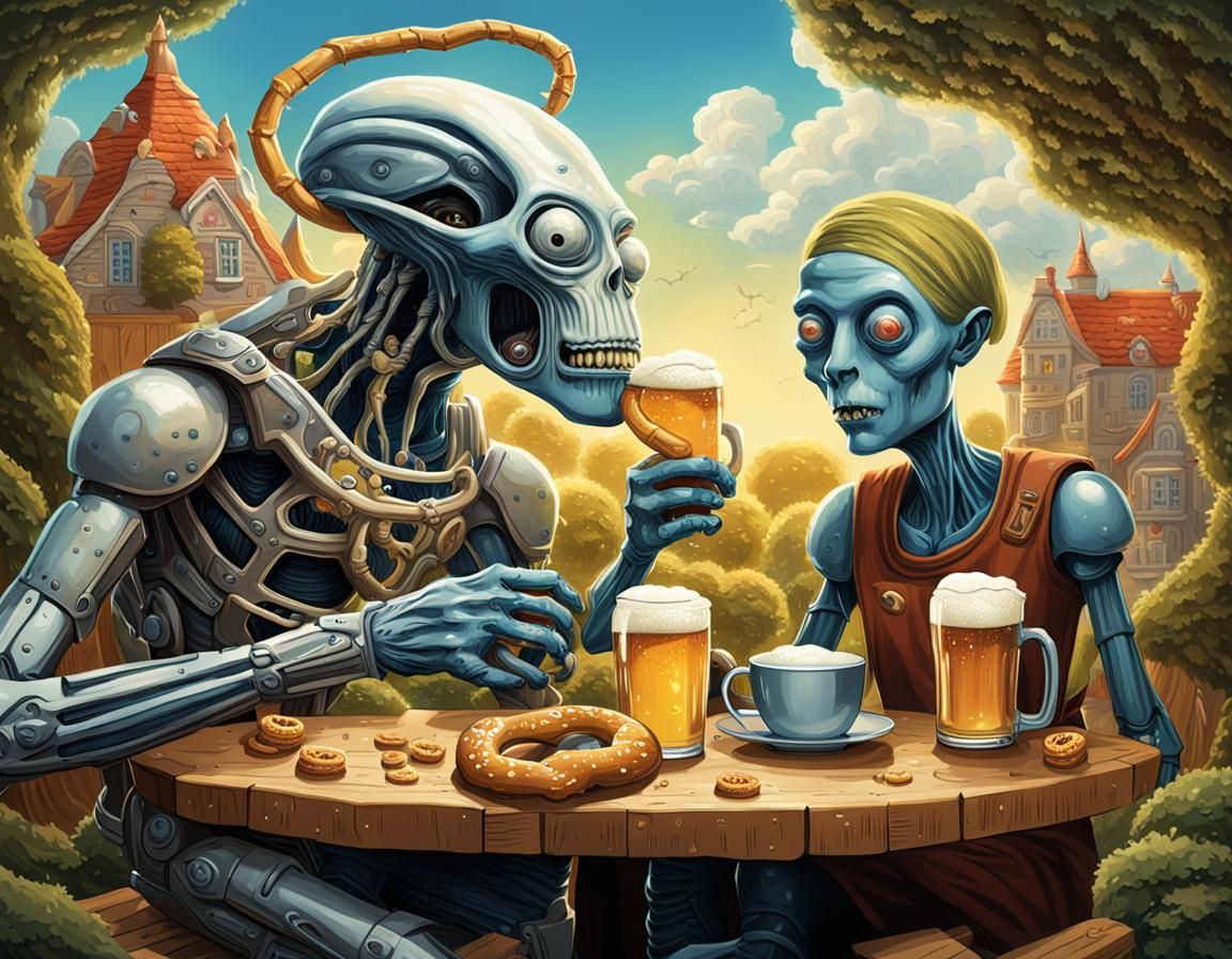 Surreal Cybernetic Beer Garden Celebration
