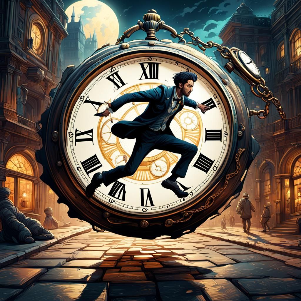 Person Jumps into Pocket Watch, Luminous Landscapes Style