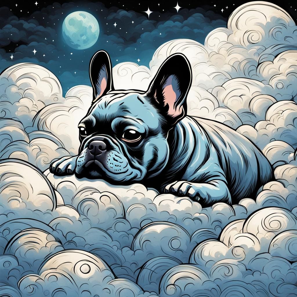 French Bulldog Dream: Comic Book Style Cloud Nap