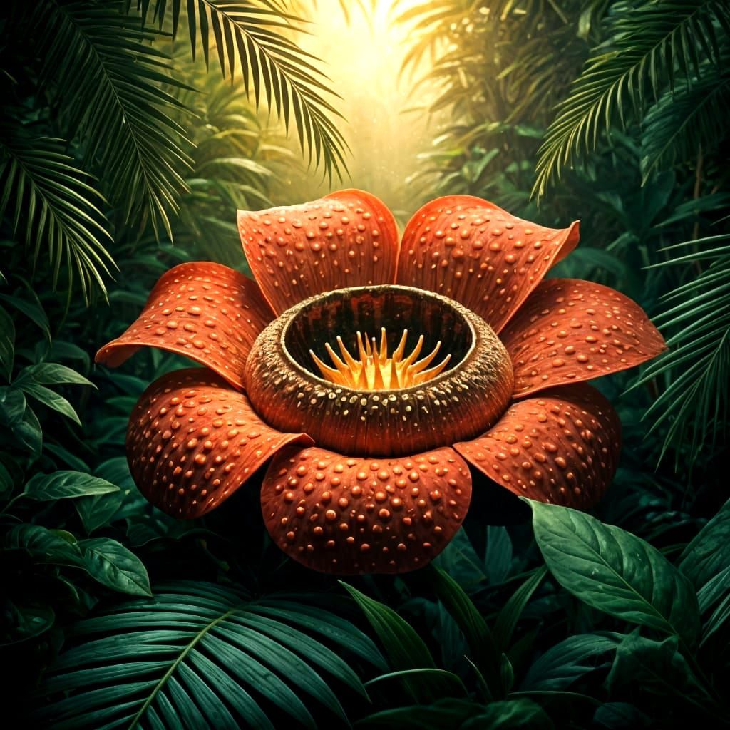Luminescent Rafflesia Arnoldii in Misty Jungle