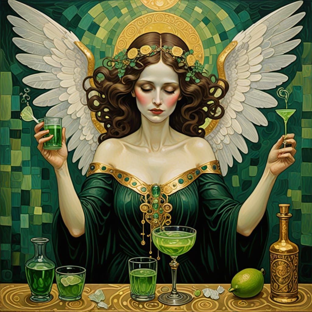 Angel of Death Serves Absinth to Romantic Poet in Gustav Kli...