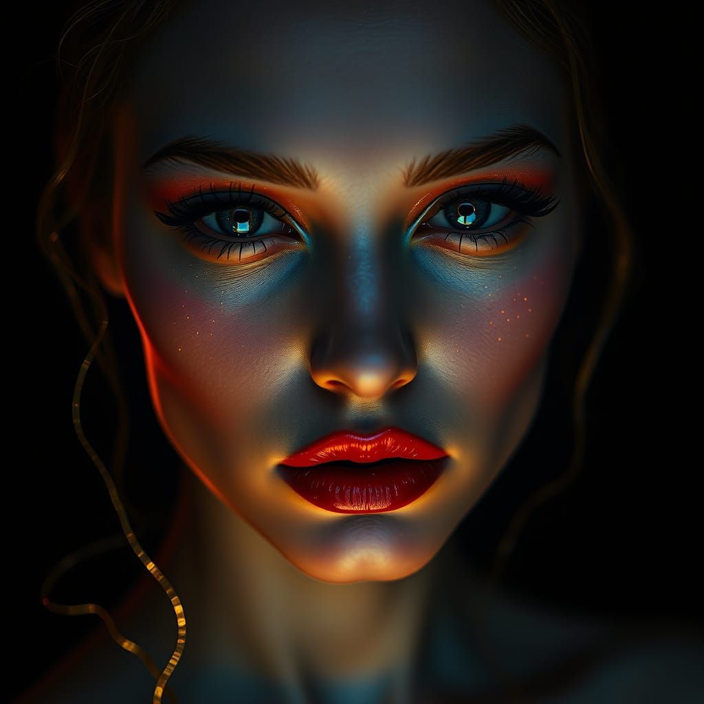 Radiant Goddess with Opalescent Skin in Ethereal Glow