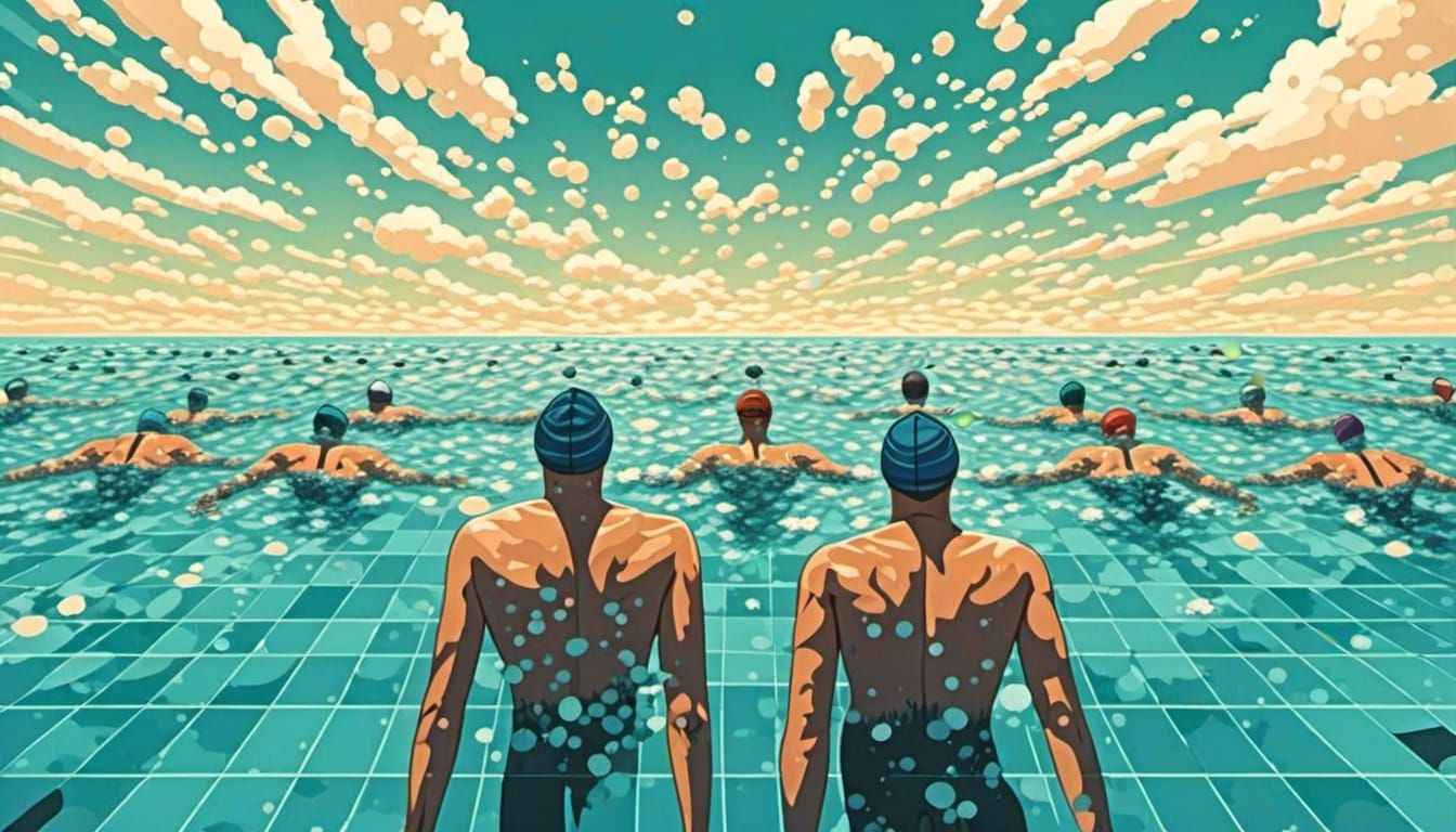 Swimmers Illustration in Precisionism Style Art Print