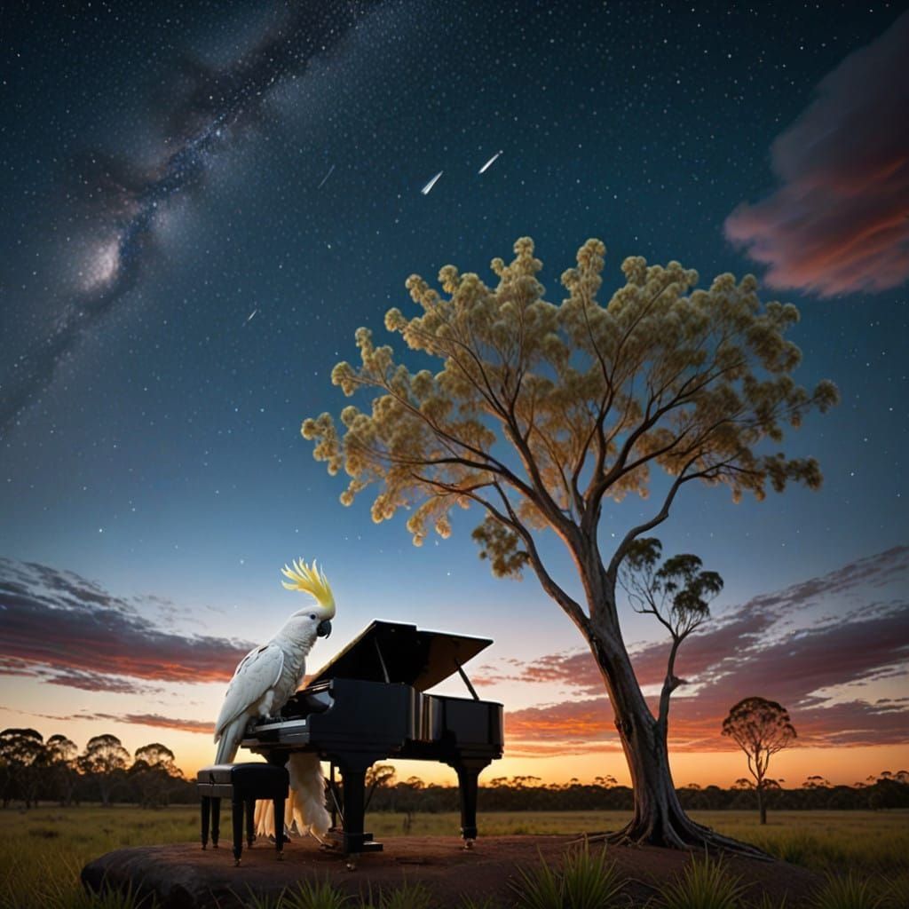 Cockatoo Performs Enchanting Piano Concerto in Sunset Austra...