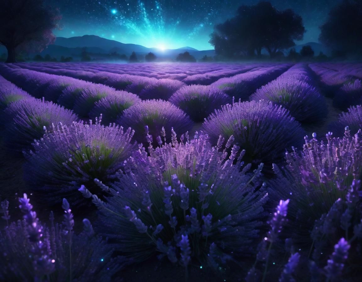 Magical Bioluminescent Lavender Field at Midnight