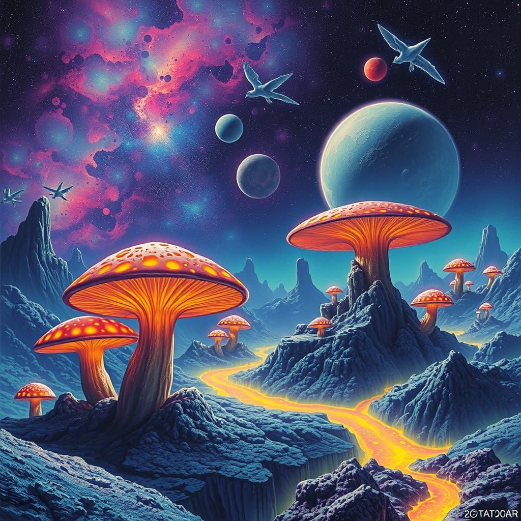 Bioluminescent Mushrooms on Alien Planet in Sci-Fi Style