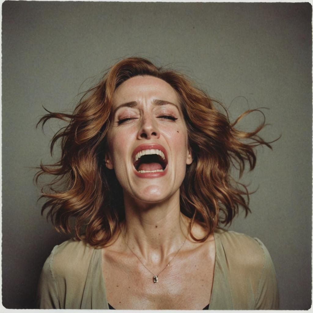 Gillian Anderson Screaming: Polaroid Style Close-Up