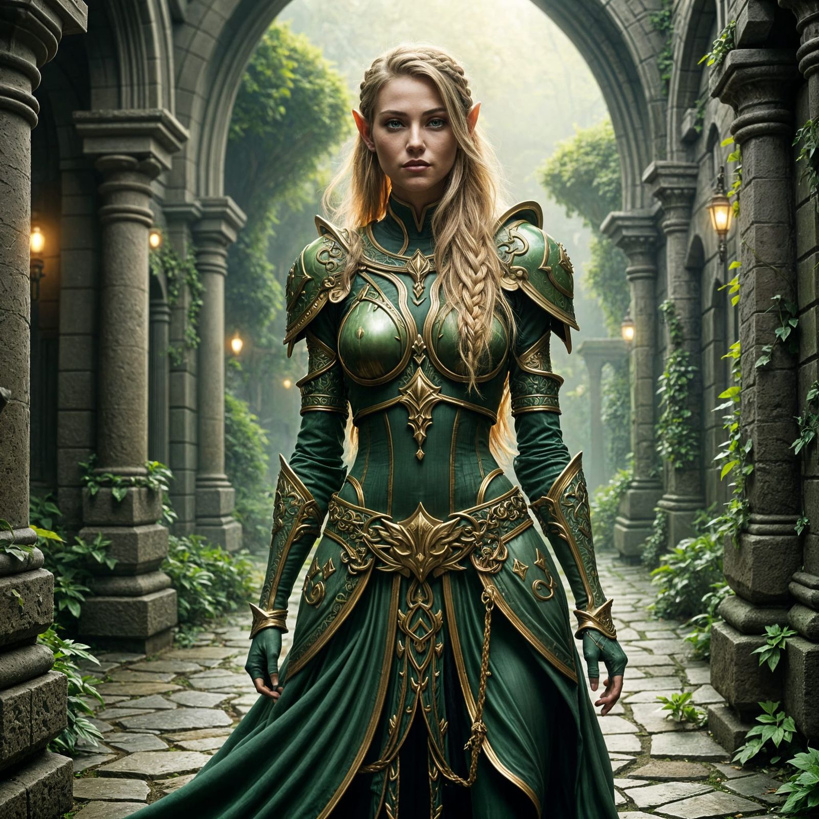 Elegant Elven Paladin in Dungeons&Dragons Style Armor