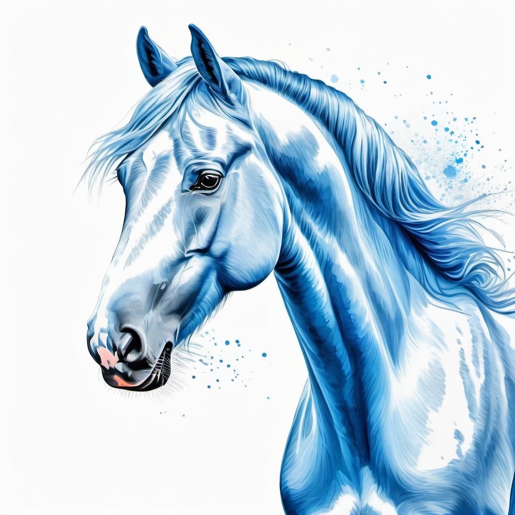 Blue Fantasy Horse Portrait on White Background