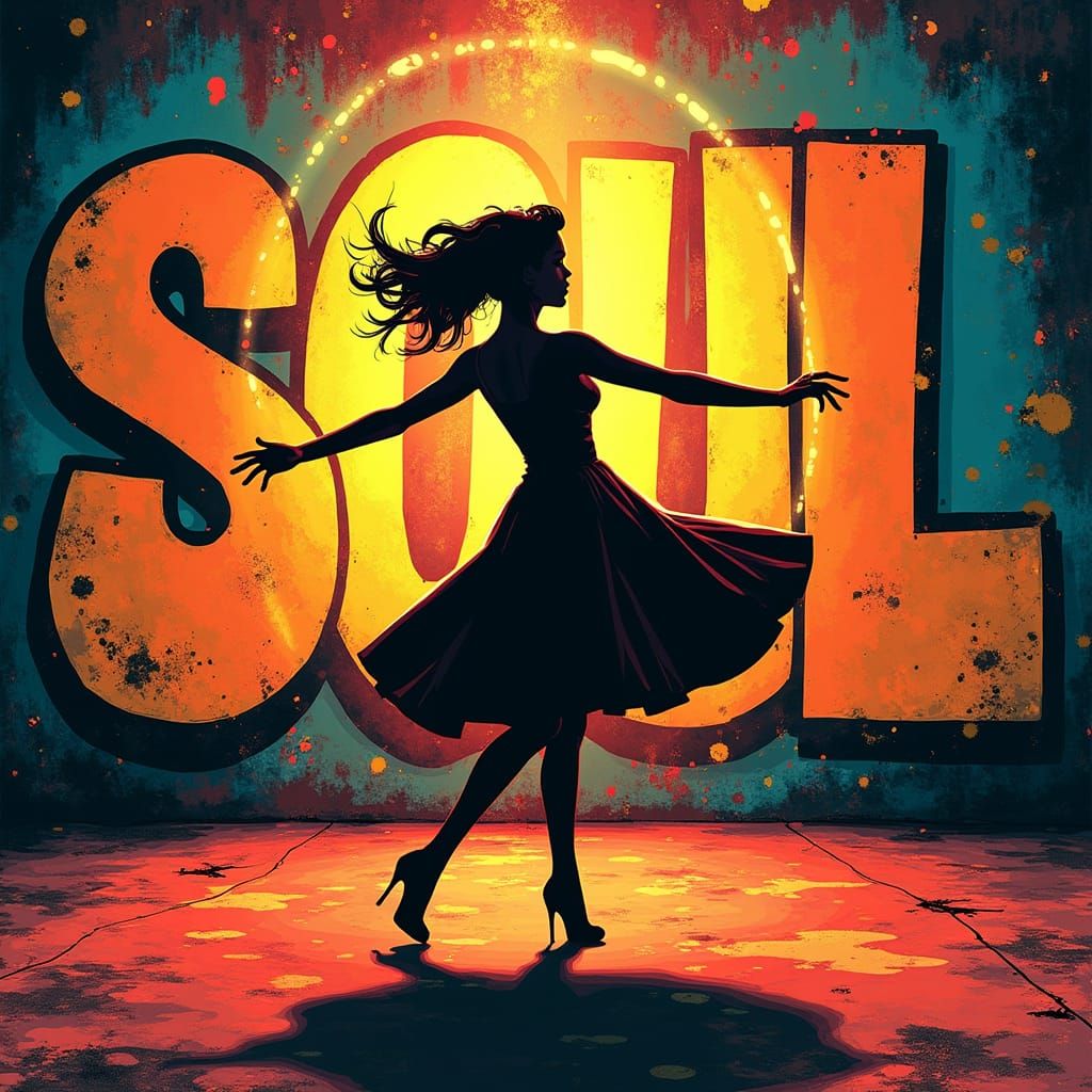 Northern Soul Dancer in Vibrant Graffiti Halo