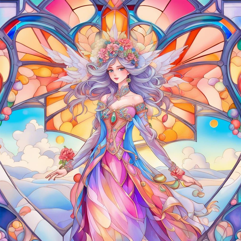 Opalescent Stained Glass Moon Princess Portrait