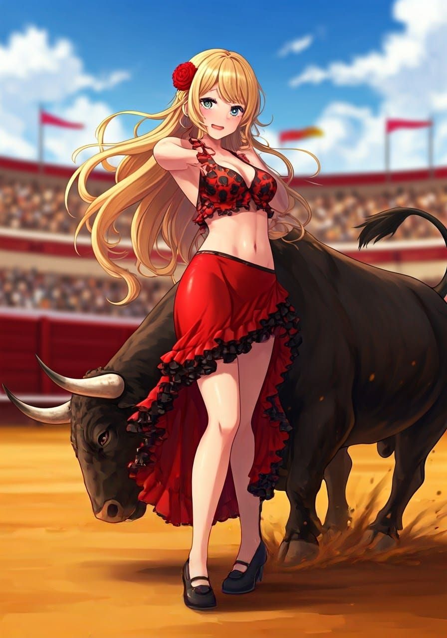 Ravishing 2024 Style Anime Flamenco Dancer in Red Bikini and...