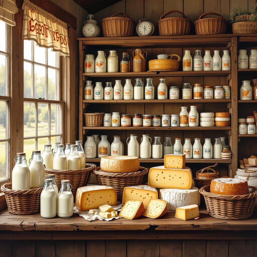Nostalgic General Store Displaying Dairy Products