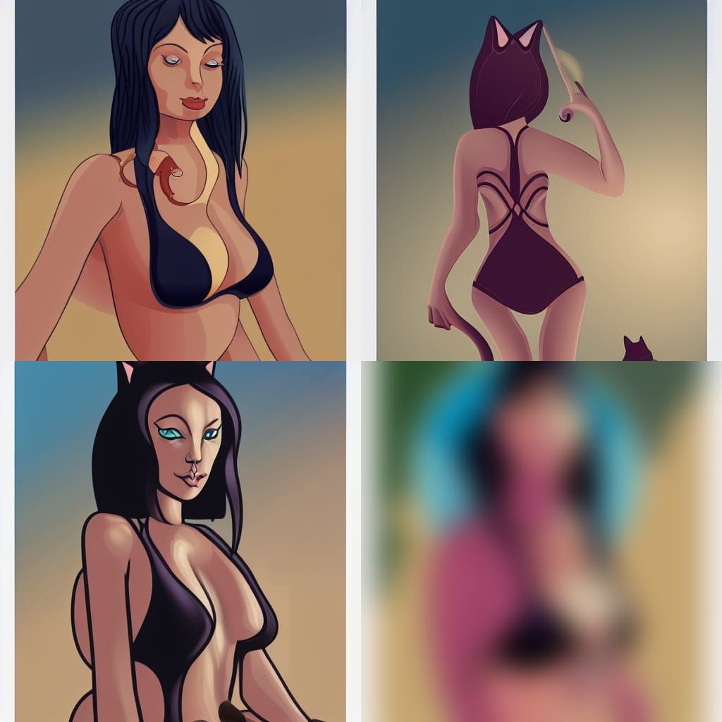 Anthropomorphic Cat Woman in Swimsuit