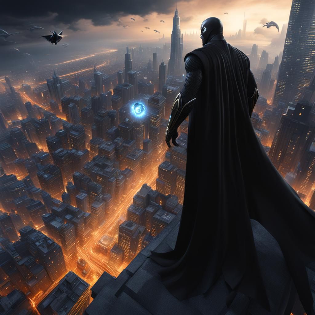Supervillain Soars Above City in Fantasy Art
