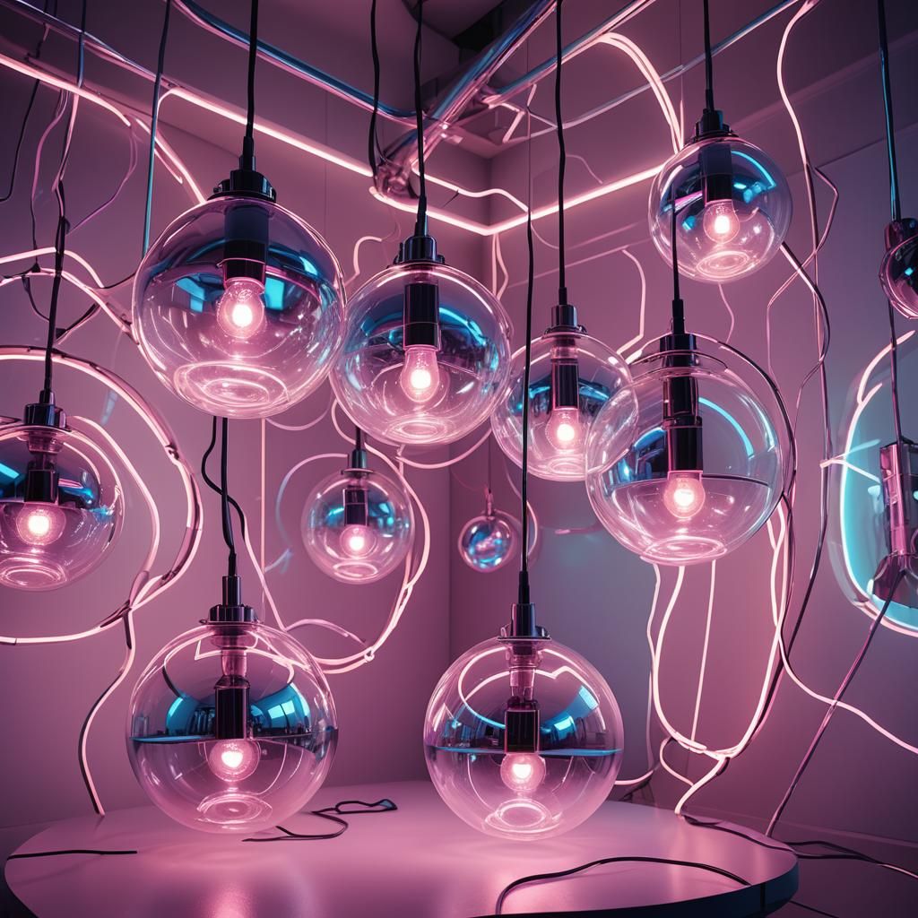 Futuristic Surreal Lamps: Neon Lights in Digital Art