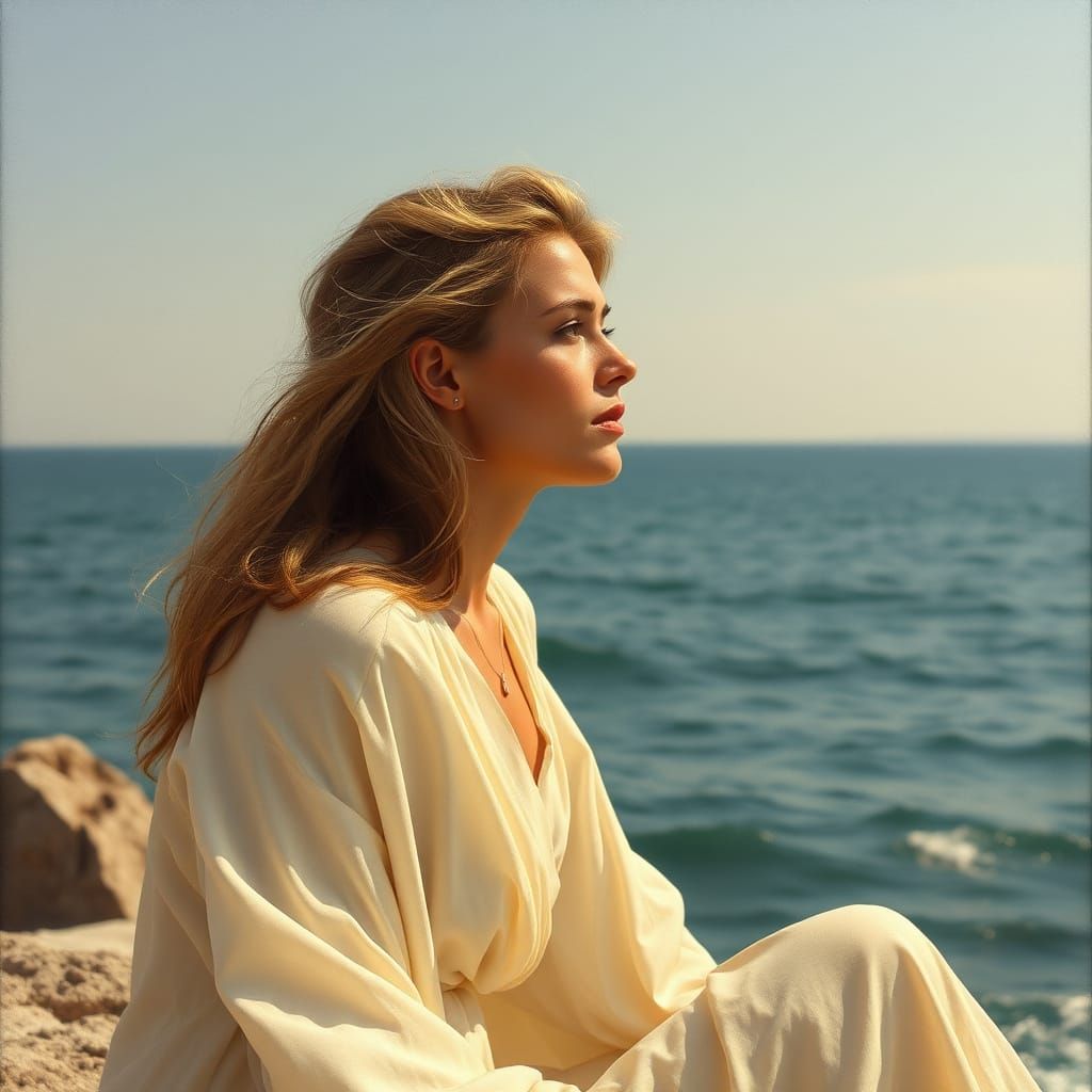 Ethereal Summer Nymph Gazing Out to Sea