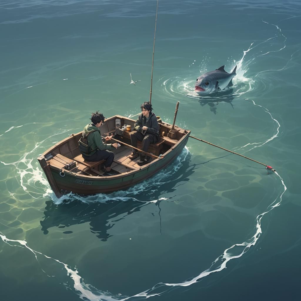 Giant Fish Encounter: Anime-Inspired 3D Art