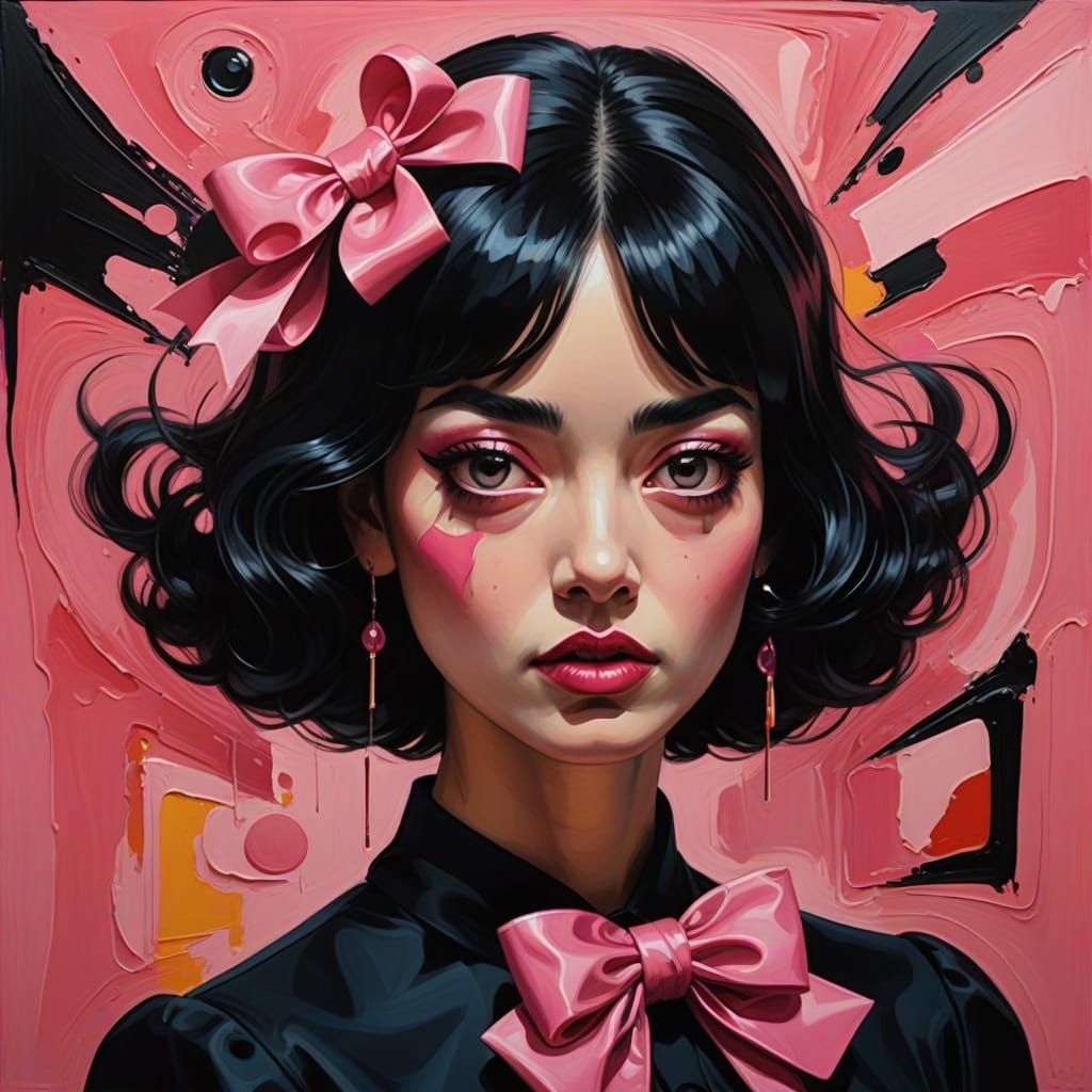 Surrealist Woman with Pink Square Head