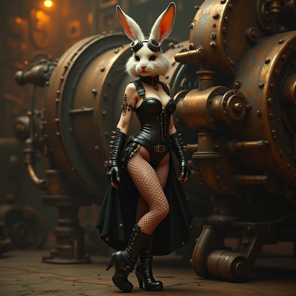 Steampunk Rabbit Woman with Industrial Flair