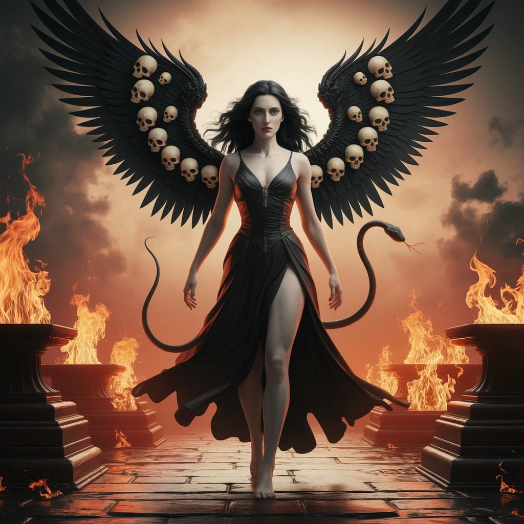 Ethereal Angel of Death in Fiery Setting