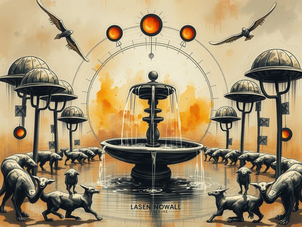 Abstract Fountain Art with Mythical Elements