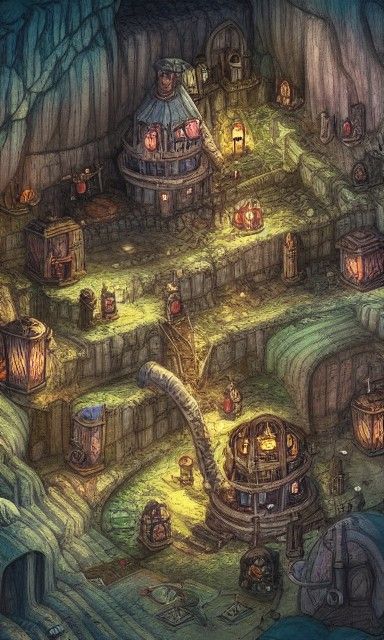 Gothic Dwarf Mine: Hand-Drawn RPG Map