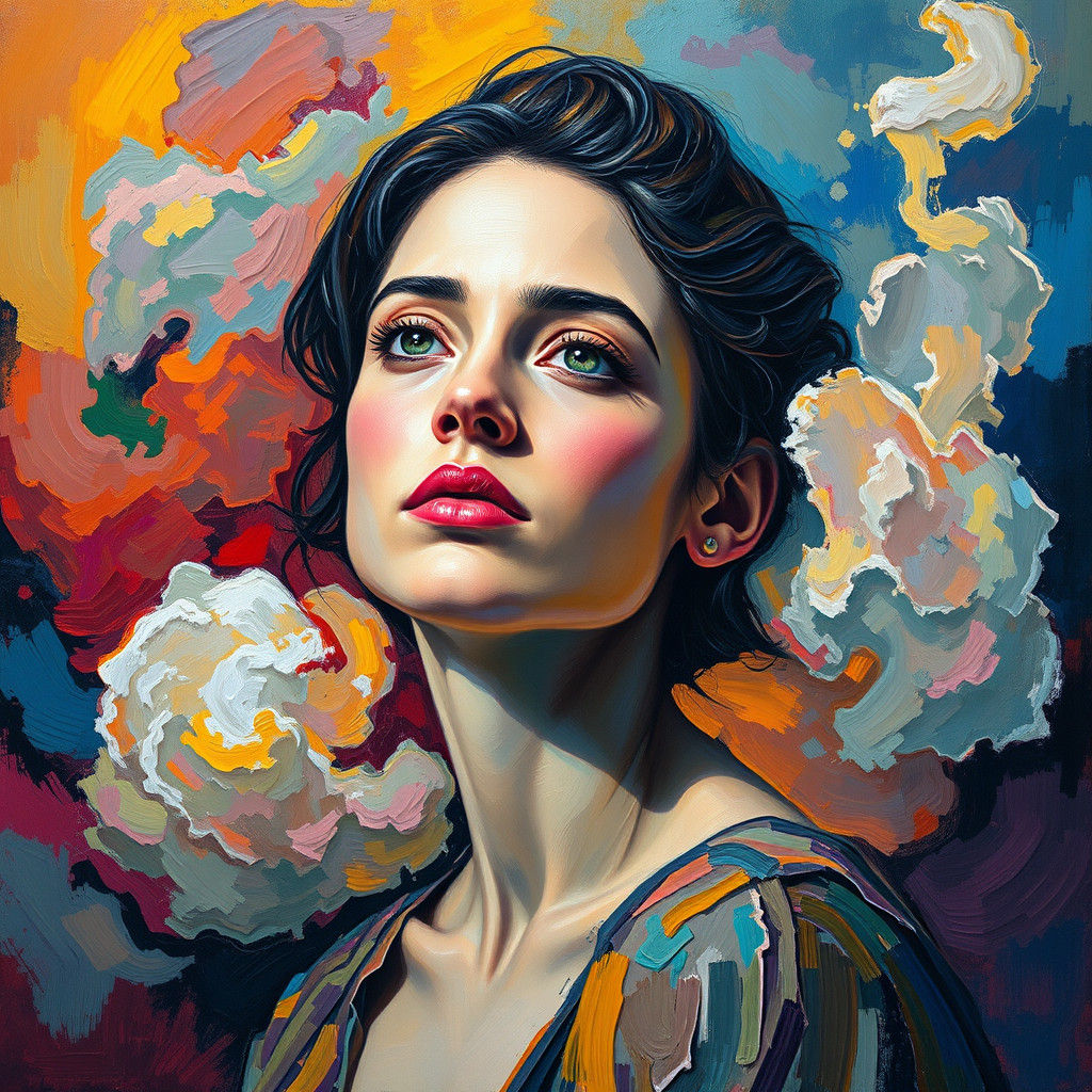 Expressive Portrait in Neo-Impressionist Dreamscape Style