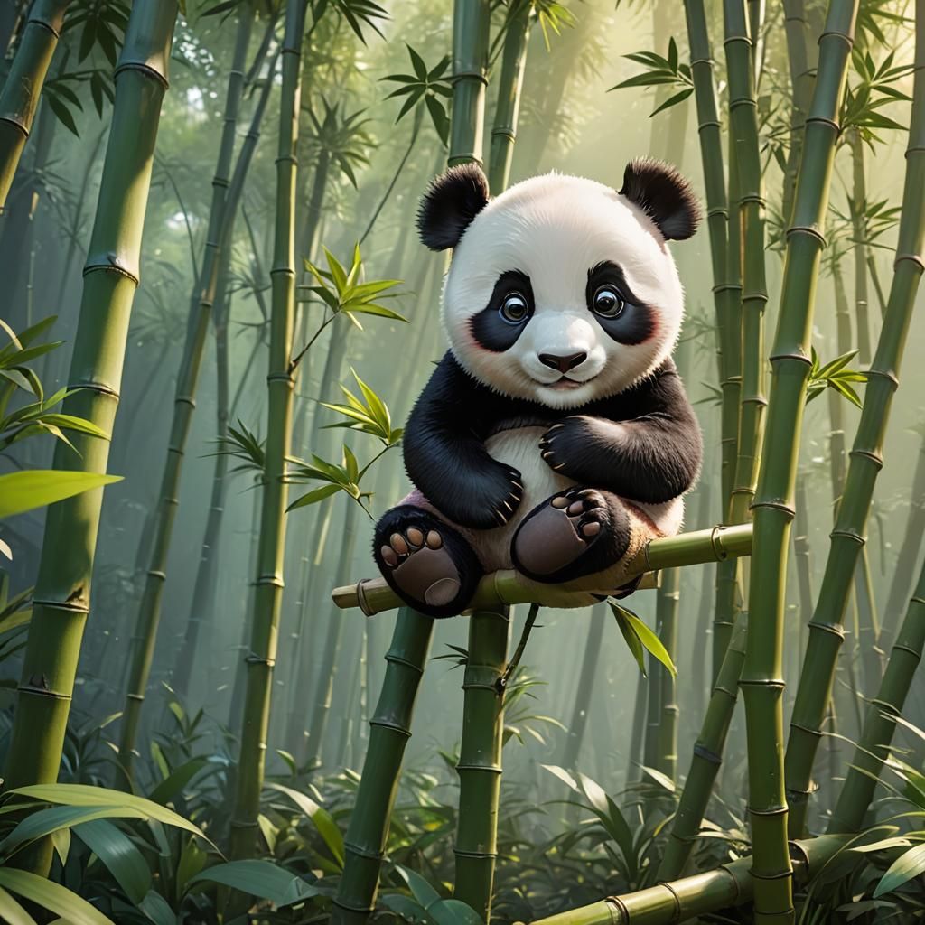 Adorable Baby Panda in Lush Bamboo Forest