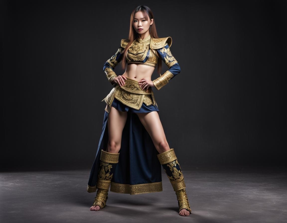 Woman in Thai Fighting Costume Standing