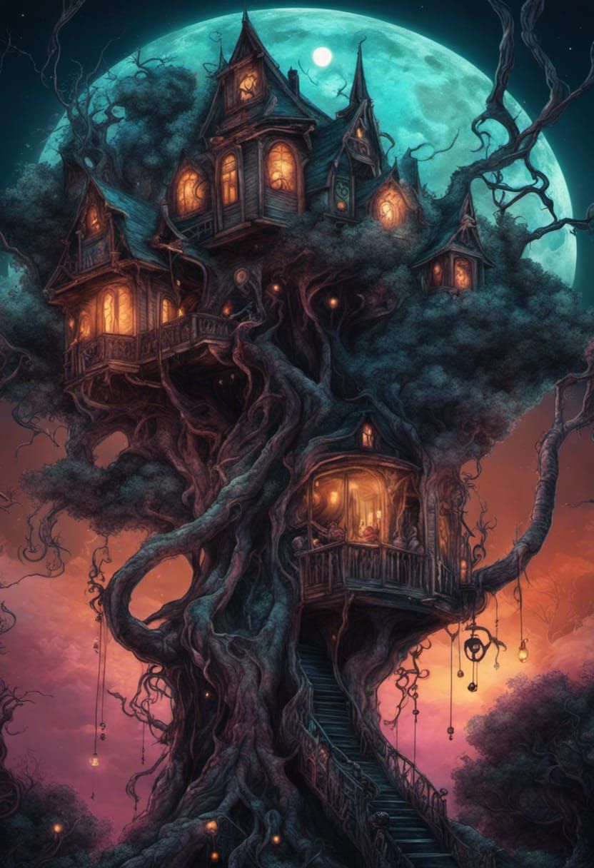 Haunted Tree House in Gothic Horror Style