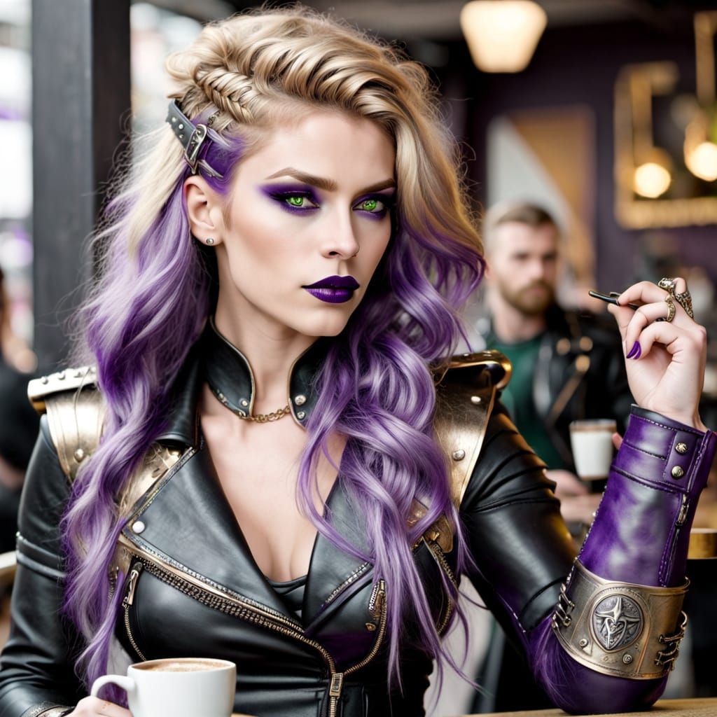 Viking Rock Valkyrie in Leather Biker Outfit