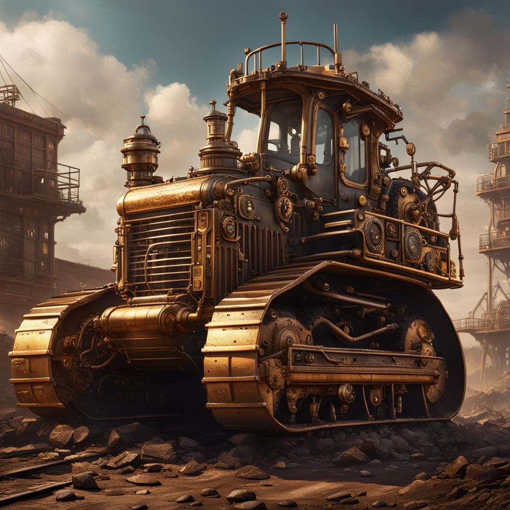 Steampunk Bulldozer in Detailed Matte Painting