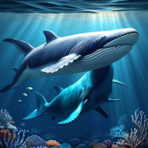 Surrealistic Underwater Scene of Majestic Whale and Calf in ...