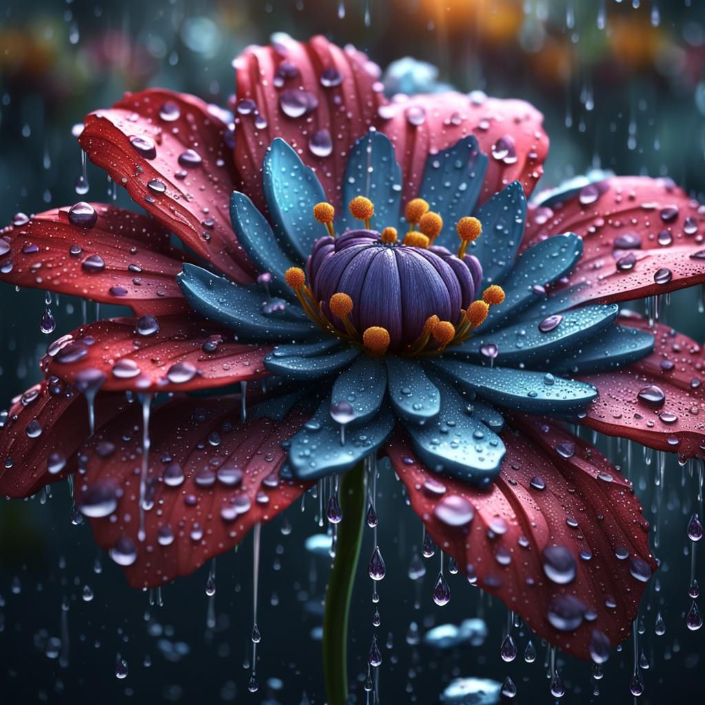 Detailed Flower with Raindrops: Fantasy Concept Art