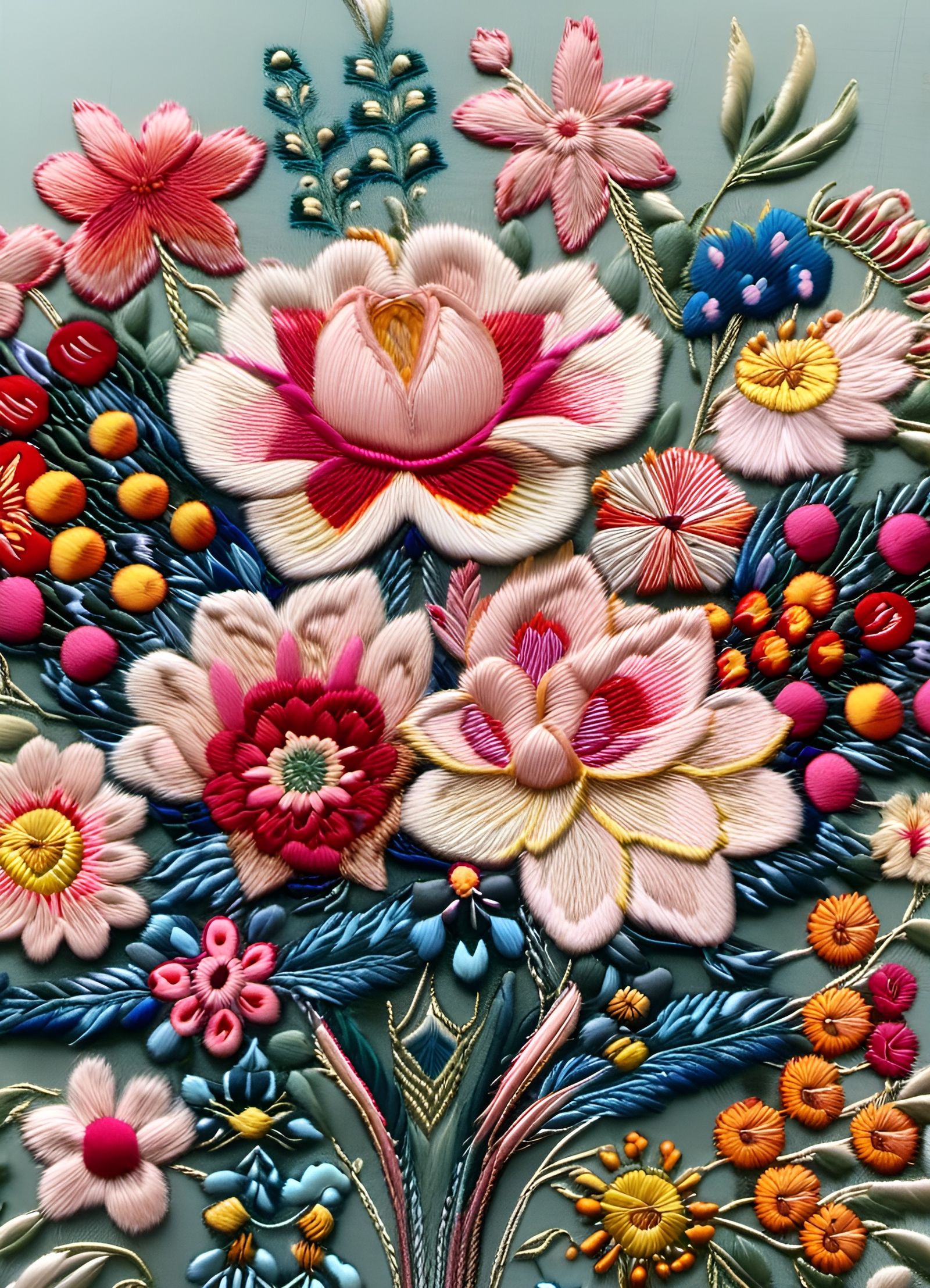 Detailed Embroidery of a Floral Bouquet
