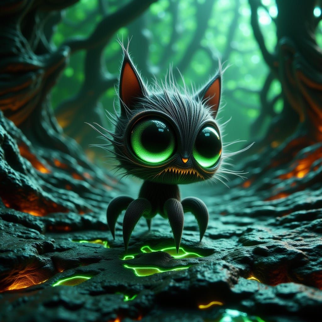 Whimsical Ninja Cheshire Cat in Dark Rainforest Arena