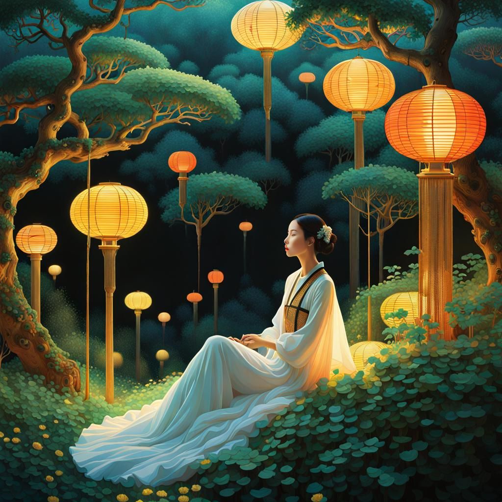 Magical Forest Sunset in Klimt Style