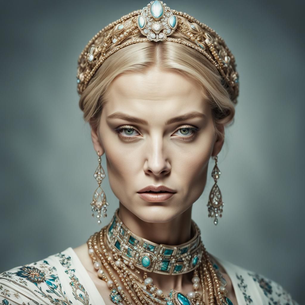 Portrait of a Russian Beauty in Slavic Clothing