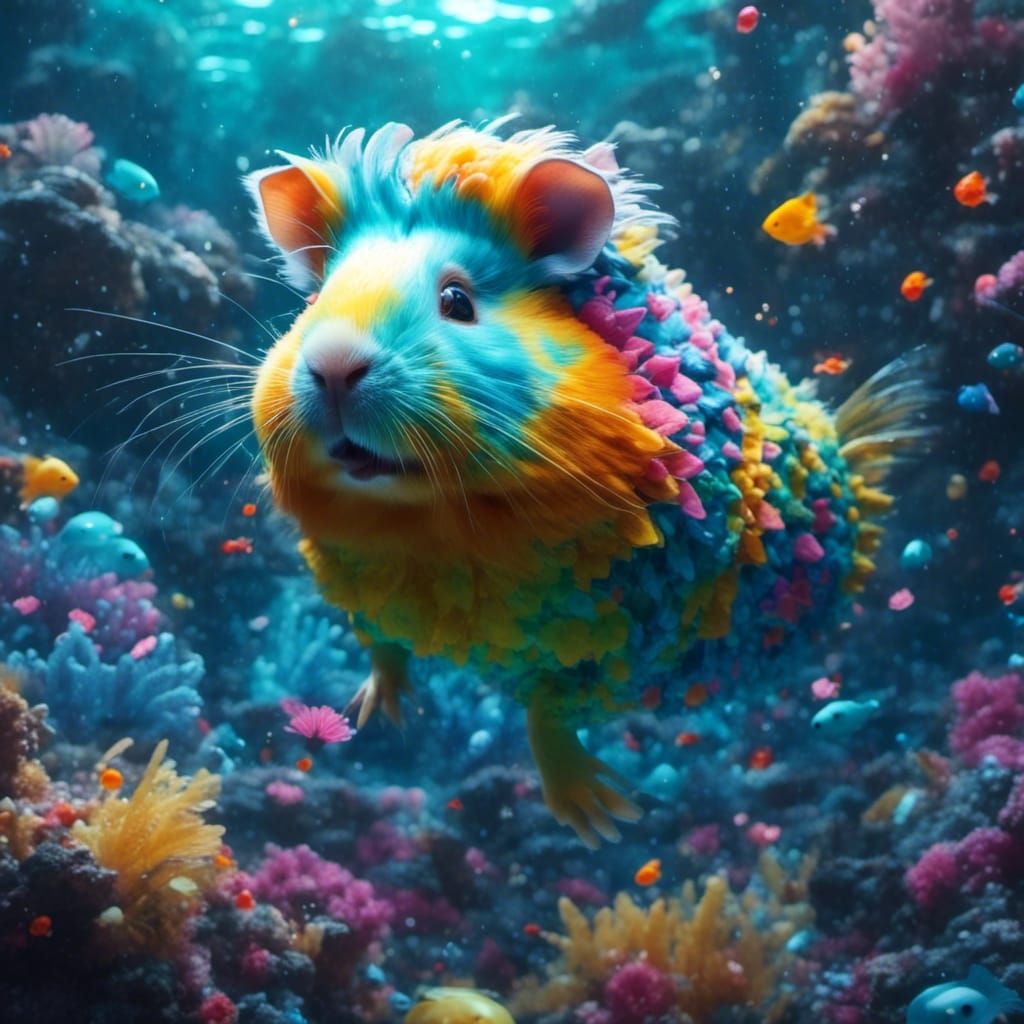 Synthwave Guinea Pig Mermaid in 2099
