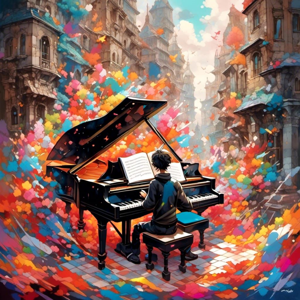 Happy Pepe Plays Piano in Graffiti Art
