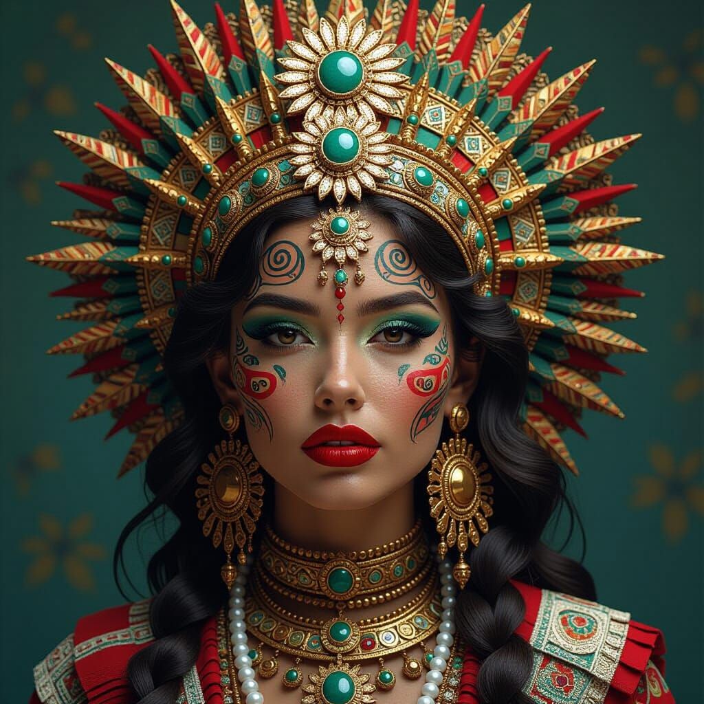 Aztec Mayan Goddess Portrait with Tribal Tattoos