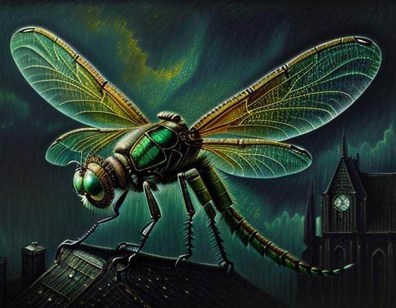 Steampunk Dragonfly in Gothic Impasto Style