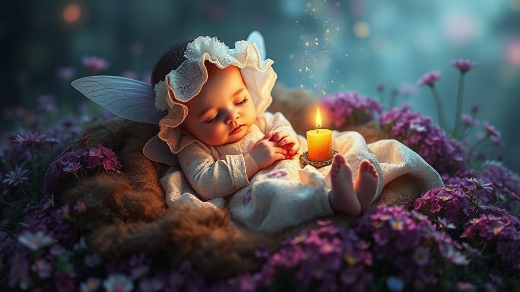 Whimsical Baby Fairy in a Dreamlike Meadow