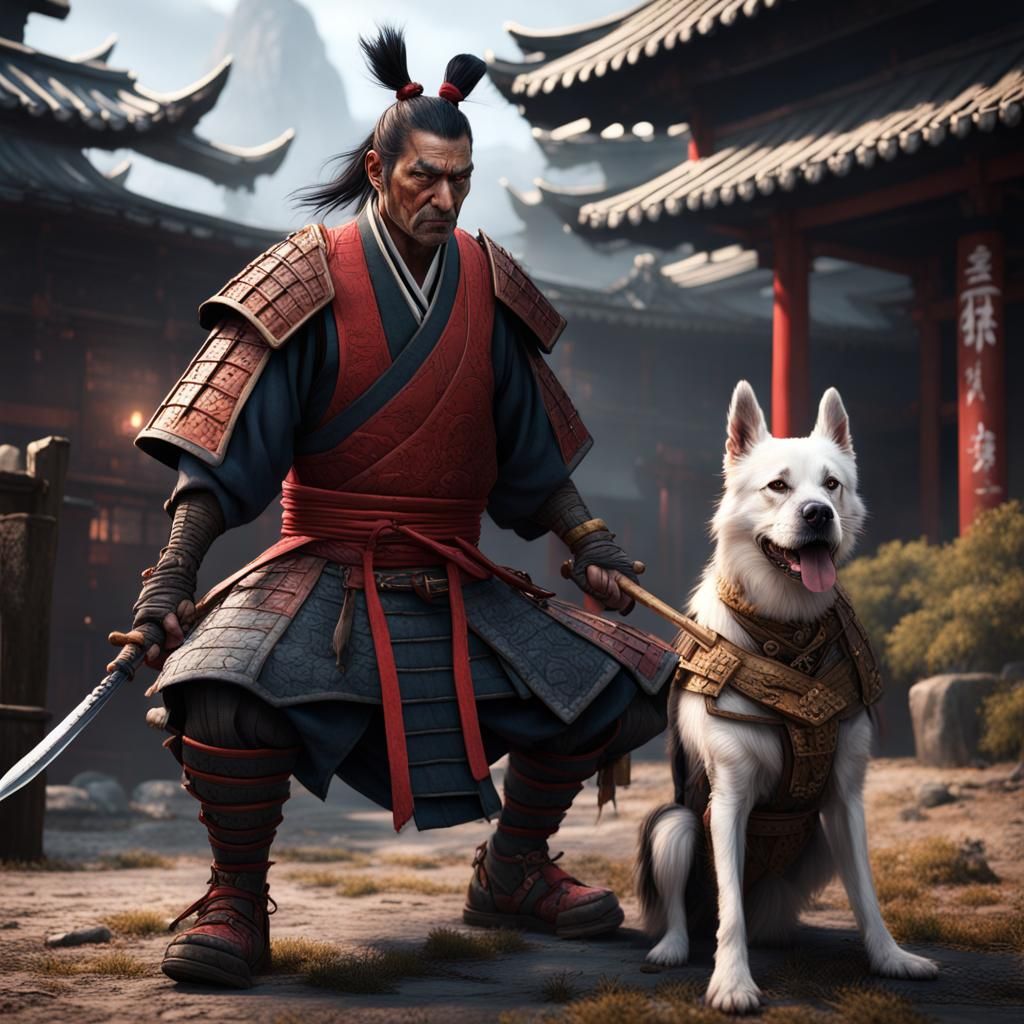 Samurai and Dog: Detailed Matte Painting