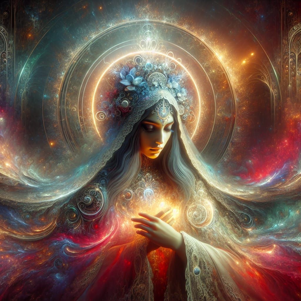 Ethereal Mother Figure in a Fantasy Landscape