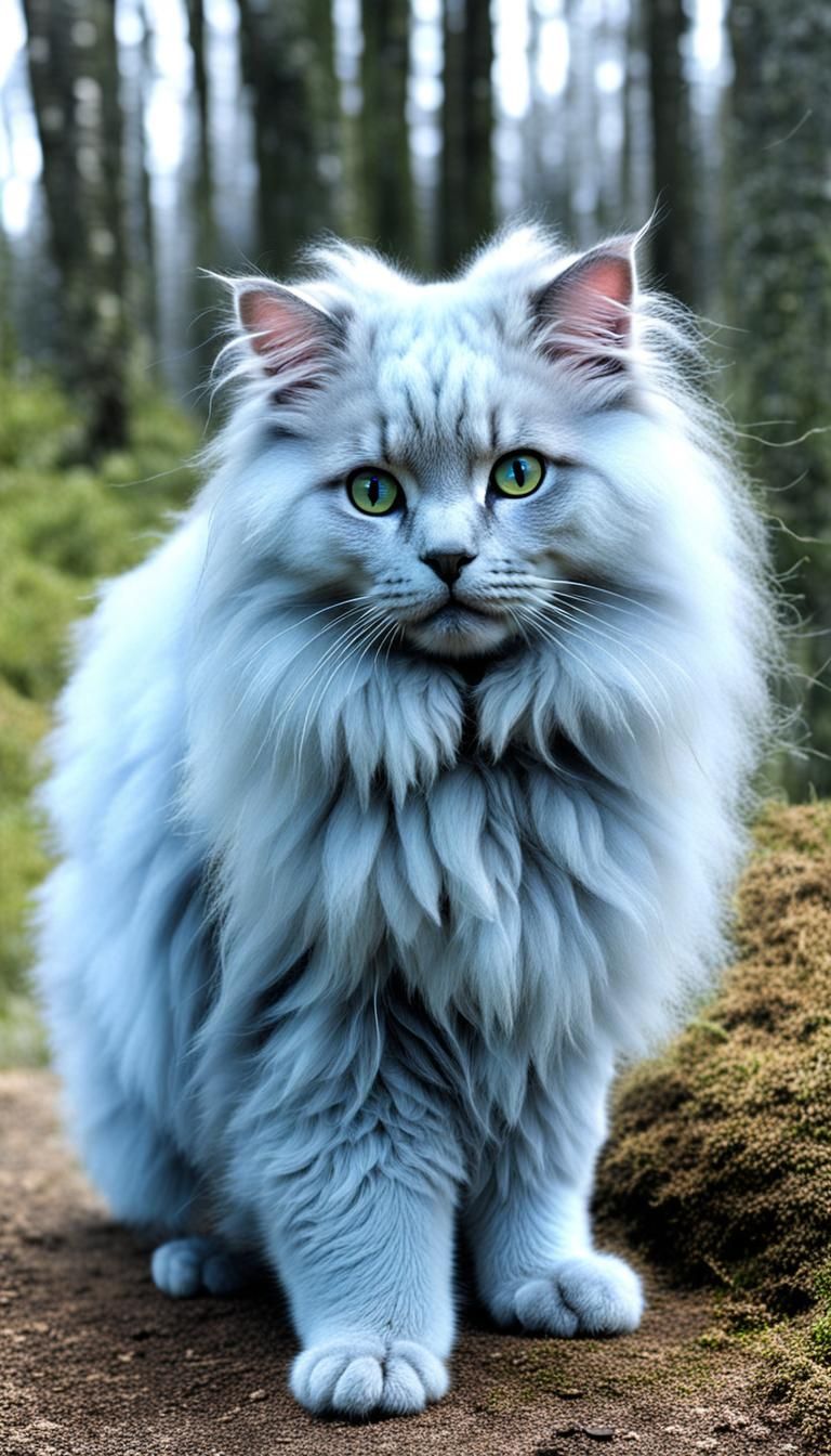 Fluffy Angora Cat with a Big Belly