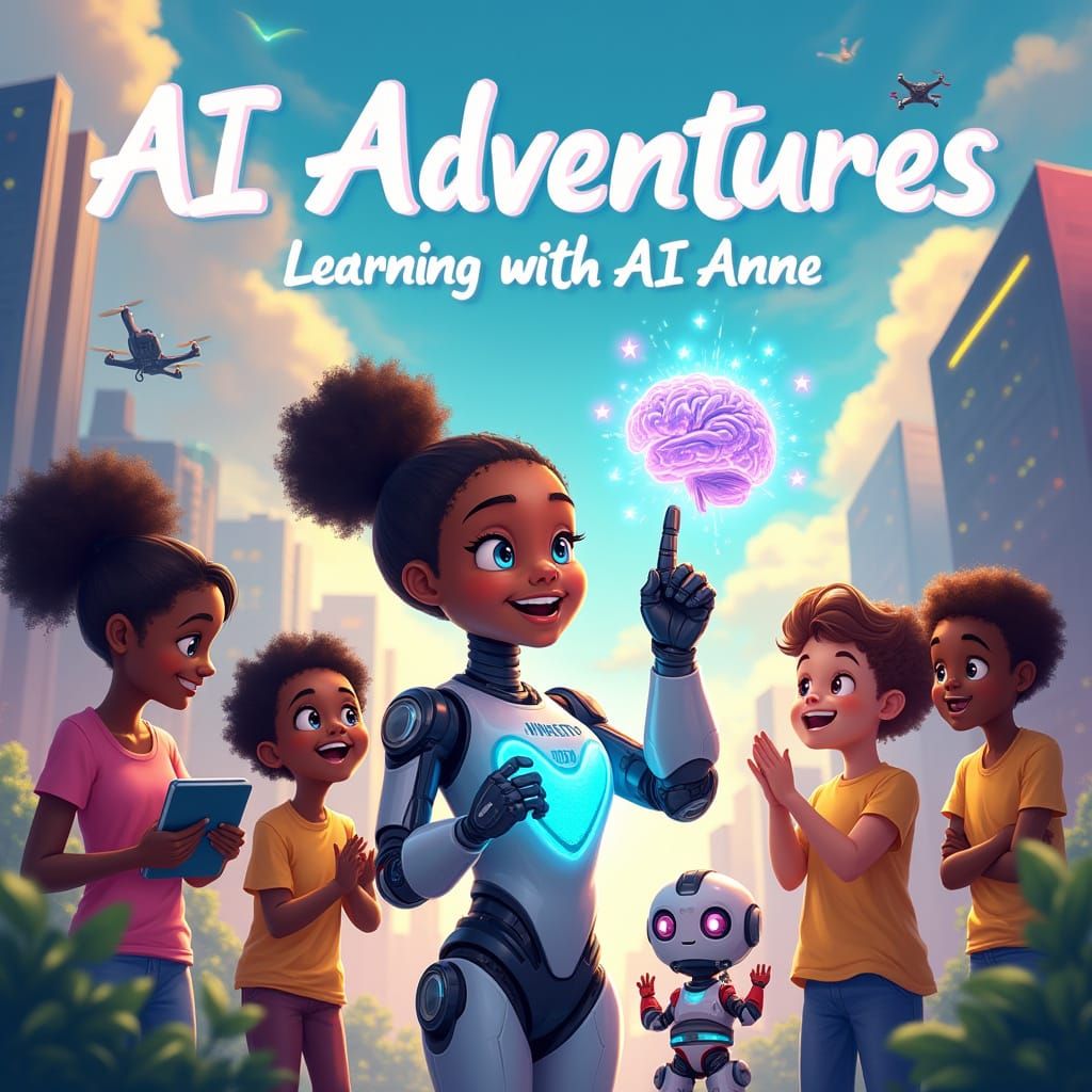 Vibrant Children's Book Cover Illustration in Futuristic Cit...