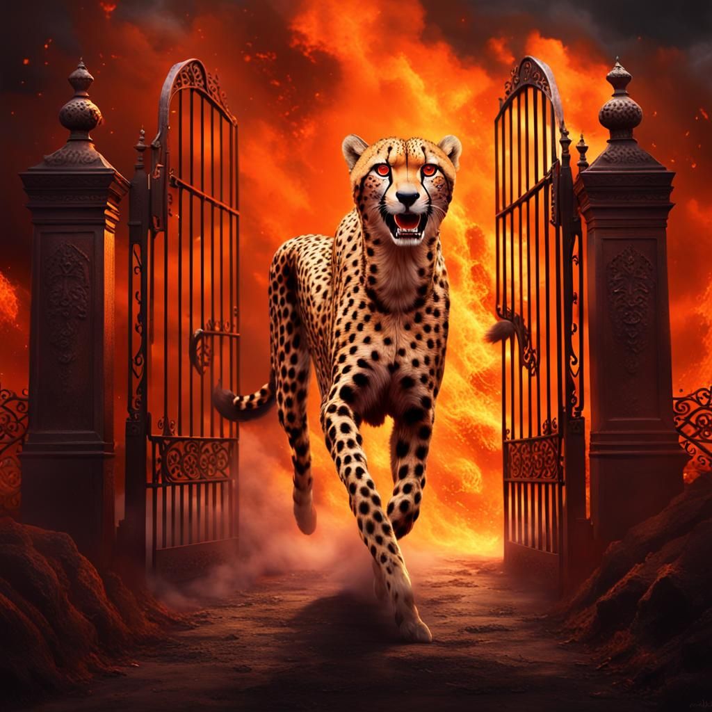 Cheetah Runs Through Hell Gates: Fantasy Art