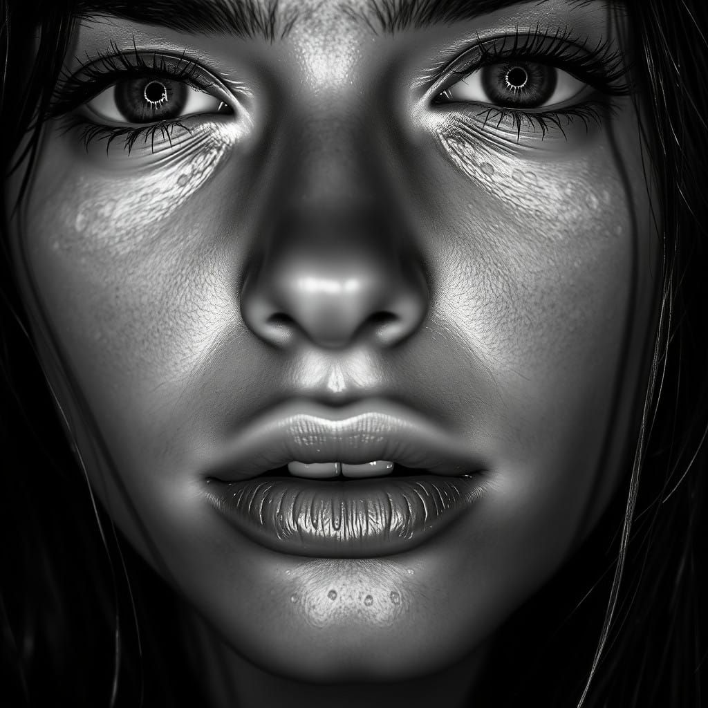 Hyper-Realistic Black and White Portrait in Exquisite 8K Det...